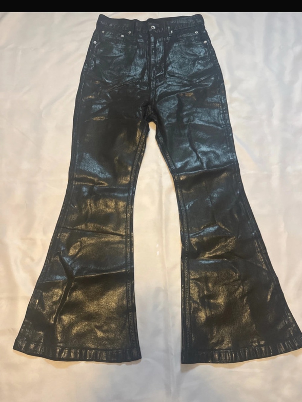 rick owens banana cut waxed jeans
